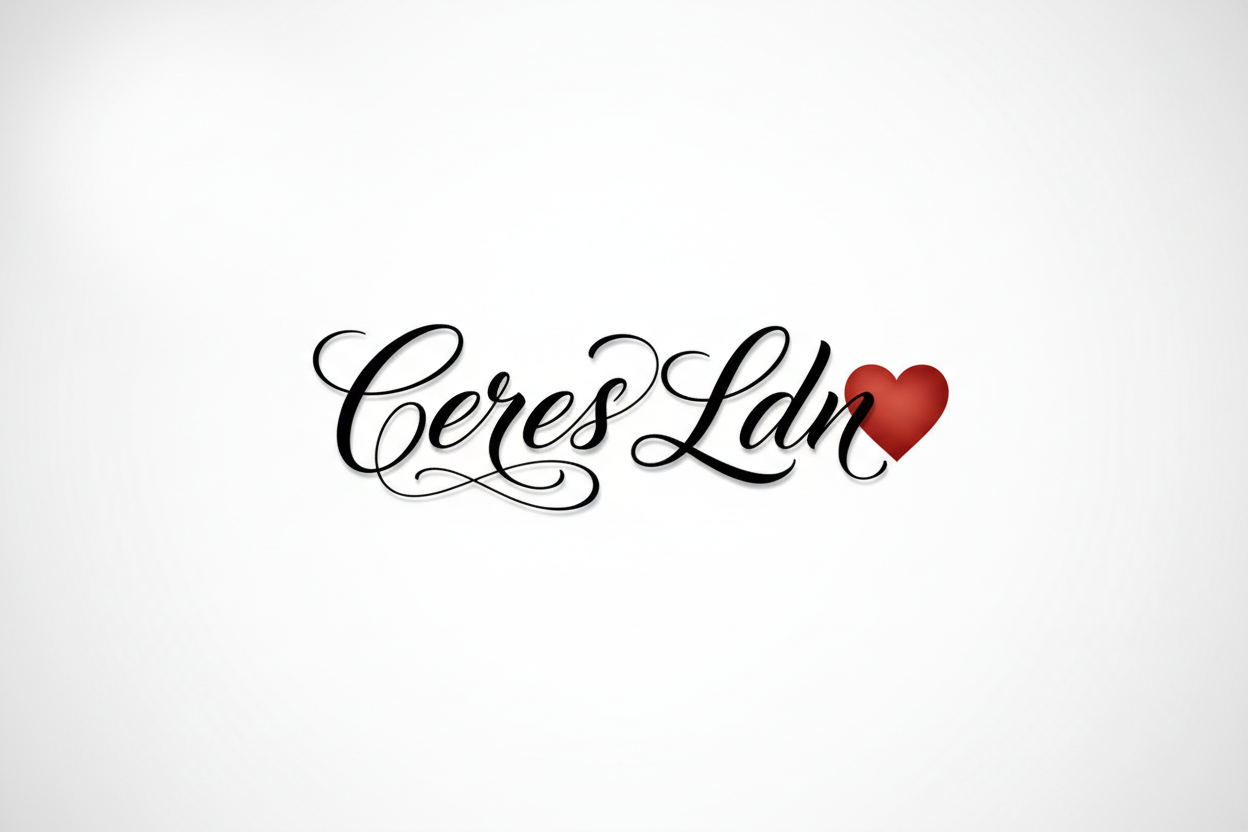 Elegant black writing saying Ceres Ldn with a red heart
